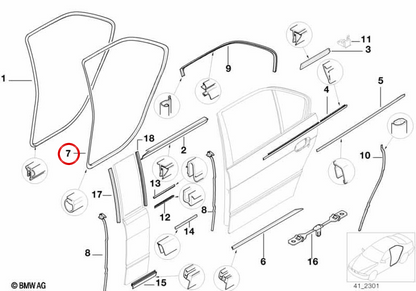 Sellado de puerta trasera OEM 51229068999 para BMW E38. Original BMW.