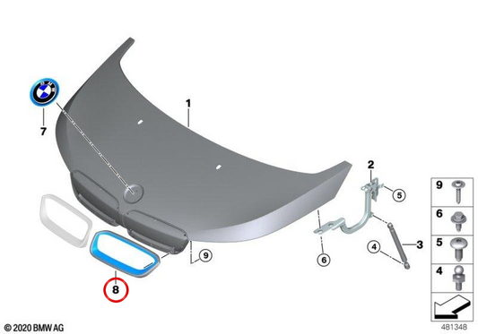 Grade frontal direita OEM 51235A06756 para BMW i3 (I01). BMW genuíno.