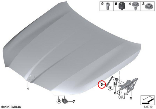 OEMA 51235A21B09 Hood Shortamer pour BMW G60, G61, G68, G90. BMW d'origine.
