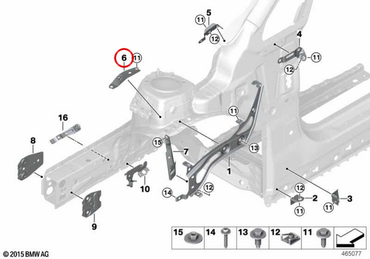 Suporte do amortecedor da porta traseira esquerda OEM 51237300531 para BMW F45 e F46. BMW genuíno.