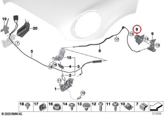 Alavanca de liberação do capô OEM 51237307645 para MINI F54, F56, F60, F57, F55... e muito mais. MINI originais.