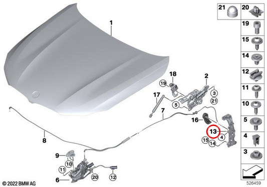 Meccanismo di apertura Supporto OEM 5123734344 per BMW F90, G30, G31, G11, G12, F91, F92, F93, G14, G15, G16. BMW originale.