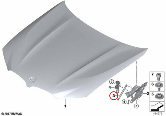 Gas spring for front hood OEM 51237397494 for BMW G01, G02. Original BMW.