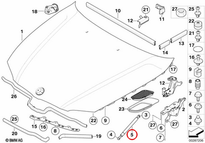 OEM Gas Spring 51237900795 per cappuccio anteriore BMW E90, E91, E92, E93. BMW originale.