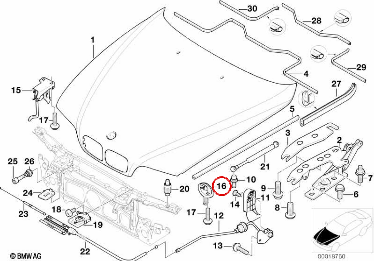Upper Capó OEM 51238176594 per BMW E39. BMW originale.