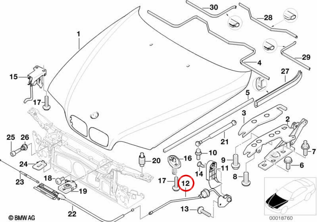 OEM 51238176595 front hood drive for BMW 5 E39 (1995–2003). Original BMW.