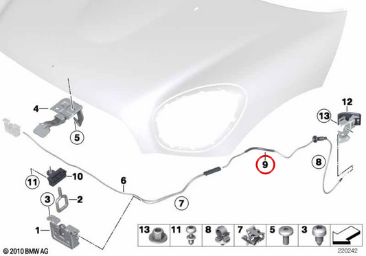 Cable Bowden trasero OEM 51239802336 para MINI Countryman R60, Paceman R61. Original MINI.