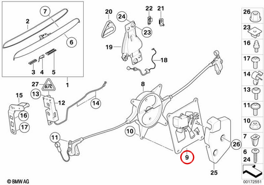 Azionamento serratura portellone posteriore OEM 51242758541 per MINI Cabrio R52, R57, R57 LCI, F57, F57 LCI, F57 BEV, F67 Original MINI