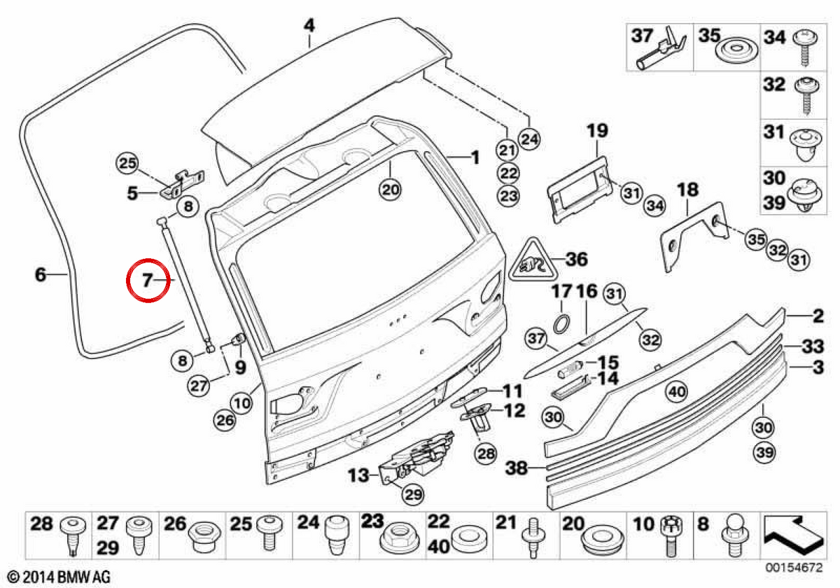 Edificio Shock Shock (GAS) OEM 51243400379 per BMW X3 E83 (tutti i modelli: 1.8d, 2.0D, 2.0i). BMW originale.
