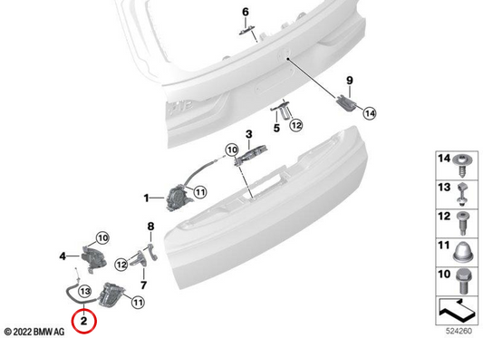Motor de abertura do porta-malas inferior esquerdo OEM 51245A12991 para BMW G07. BMW genuíno.