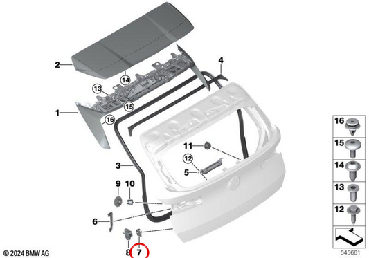 Tope de tapa de portamaletas OEM 51245A25C71 para BMW X3 G45, X3L G48 (2023-2025). Original BMW.