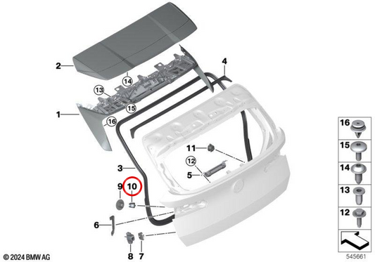 Tappo portellone OEM 51245A27697 per BMW X3 G45, X3L G48. BMW originale.