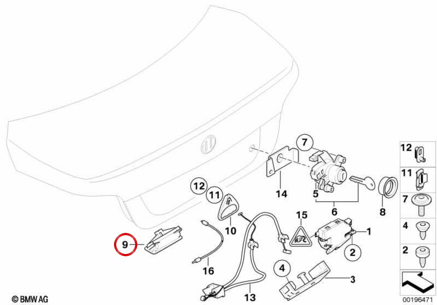 OEM 5124718158 Heckknopf für BMW E82, E88, E90, E91, E92, E93, E60, E61, X1 E84, X5 E70, X6 E71 ... und mehr. Original BMW.