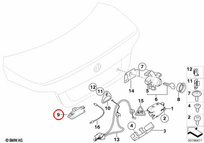 OEM 5124718158 Heckknopf für BMW E82, E88, E90, E91, E92, E93, E60, E61, X1 E84, X5 E70, X6 E71 ... und mehr. Original BMW.