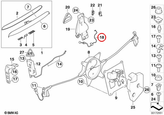 Câble Bowden pour déverrouillage d'urgence OEM 51247120472 pour MINI Cabrio R52, R57, F57... et plus. MINI d'origine.