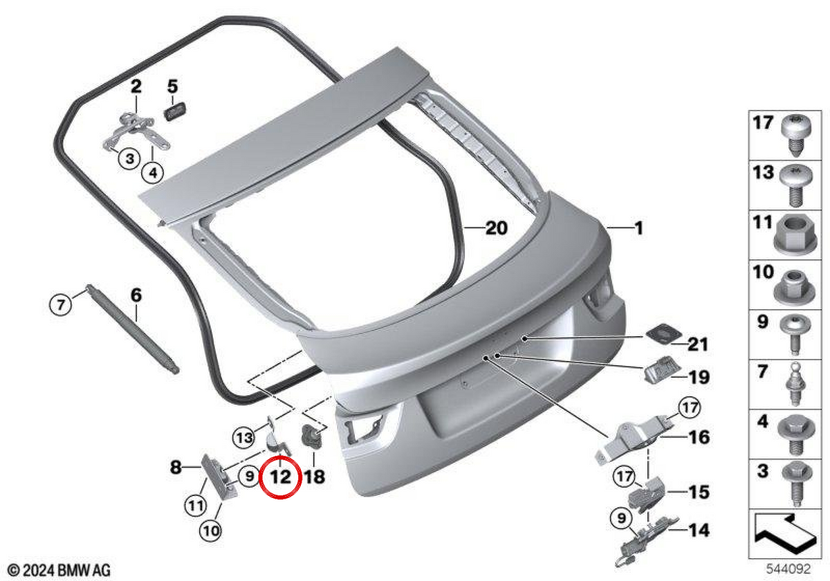 Cierre de compuerta trasera derecho OEM 51247175832 para BMW E71, E72. Original BMW.
