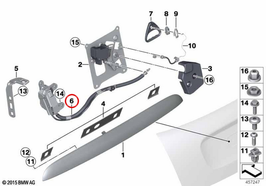 Linke Kofferraumdeckel-Schloss OEM 51247195099 für MINI Cabrio R57, R57 LCI, F57, F57 LCI, F57 BEV, F67. Original MINI