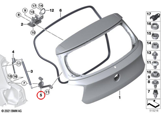 Absrogueur à gaz pour le tronc droit OEM 51247239874 pour BMW F20, F21. BMW d'origine.
