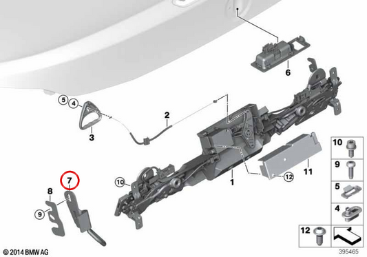 Cierre de gancho derecho OEM 51247295250 para BMW F33, F83. Original BMW.