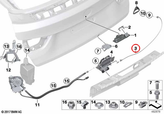 Cavo di sblocco di emergenza OEM 51247298986 per BMW F34, F36. BMW originale.