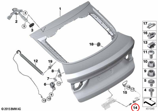OEM 51247373708 Cavo Bowden posteriore per BMW F26. BMW originale.