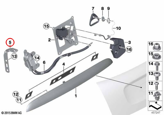 Estribo de cierre derecho portón trasero OEM 51247381520 para MINI Cabrio F57, F57 LCI, F57 BEV, F67. Original MINI.