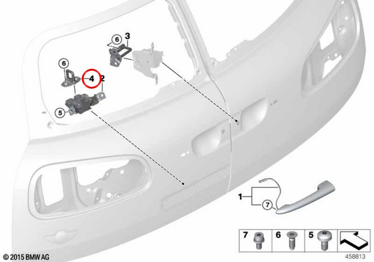 Estribo de cierre inferior portón trasero OEM 51247397957 para MINI Clubman F54 (2014-2019), F54 LCI (2018-2024). Original MINI.