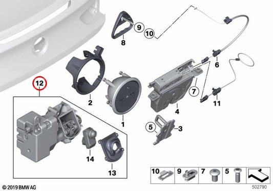 Câmera traseira com abertura de porta-malas OEM 51247412896 para BMW F06, F12, F13. BMW genuíno.