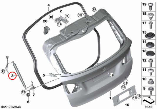 Gate posteriore in alto a sinistra OEM 51247445017 per BMW F46. BMW originale.