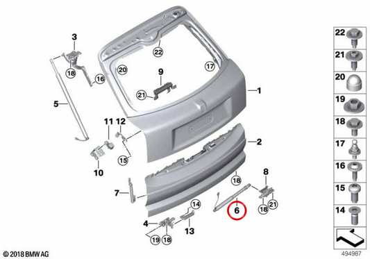 Ordina Azione Husmillo inferiore OM 51247461669 per BMW G05, F95, G07. BMW originale.
