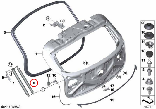OEM Gas Spring 51247471636 per BMW F39 (x2) Bush. BMW originale.