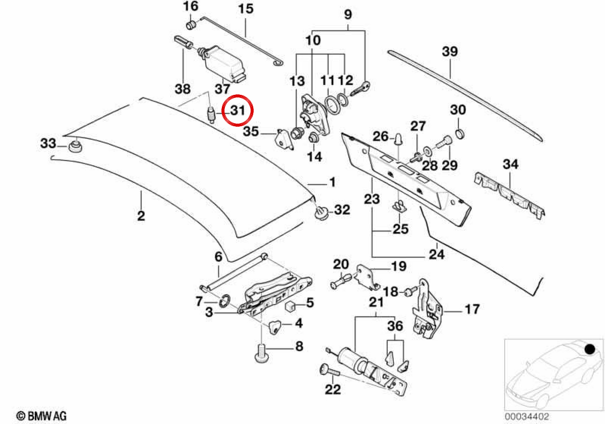 Gummidecke mit Ejektor OEM 51248137994 für BMW E36, E46, E34, E32, E38, Z3. Original BMW.