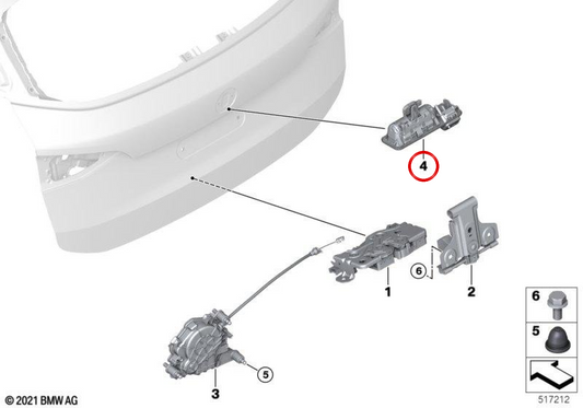 Pulsador Portón Trasero para BMW Serie 1 F70, Serie 2 U06, Serie 5 G60, G61, G68, G90, X1 U11, U12 (OEM 51248494246). Original BMW