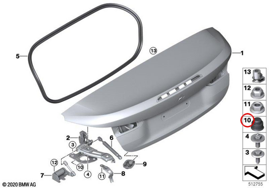 Cubierta bisagra OEM 51249851543 para BMW G23, G83. Original BMW.