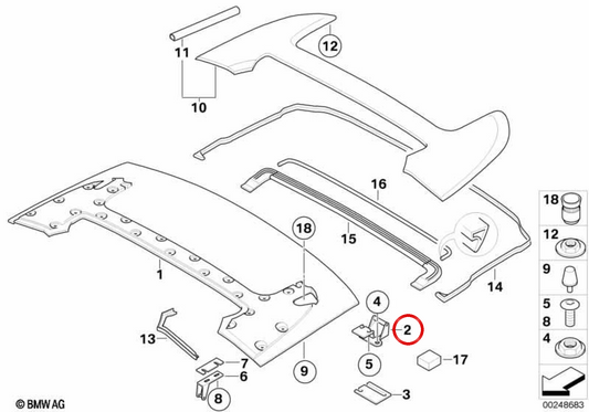 Rechte Haubenscharnier -OEM 51257009572 für BMW E64. Original BMW.