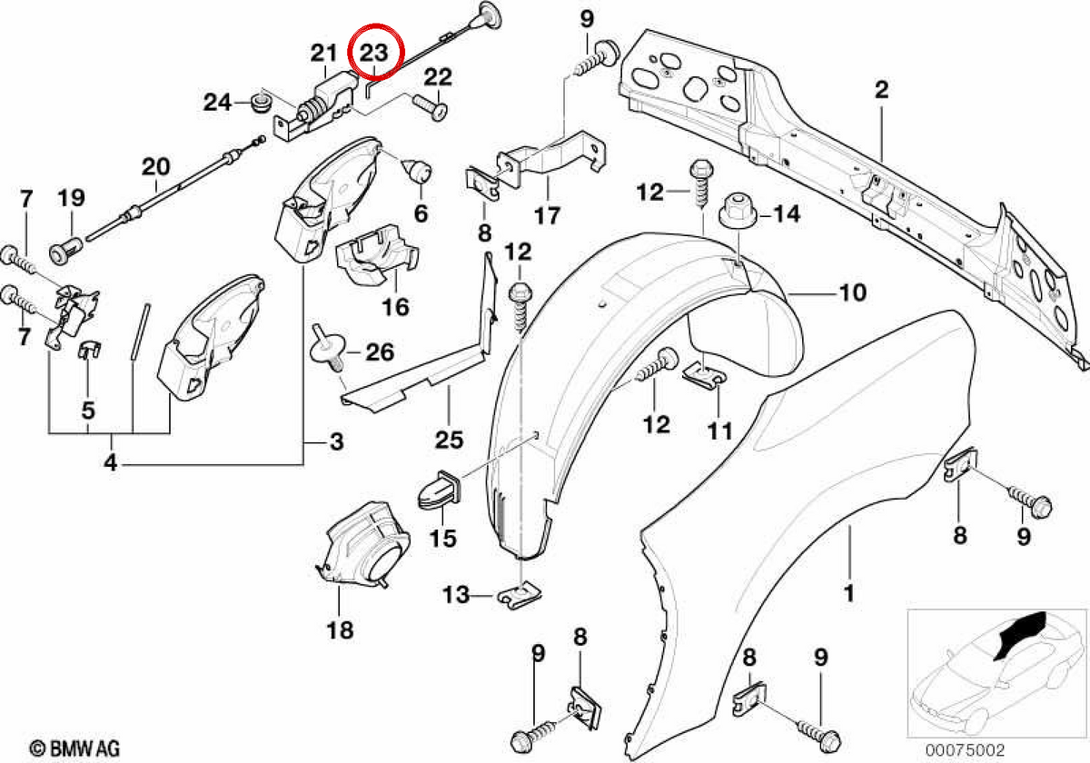 Cable de emergencia del cierre centralizado OEM 51258234140 para BMW E36, E46, E60, E61, F07, F10, F11, E63, E64, E65, E66, E83, E70, E71, E72, Z3, E52. Original BMW.
