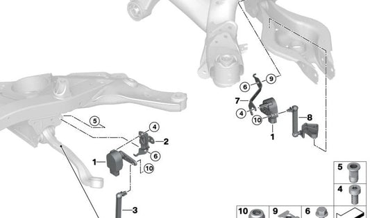 Soporte sensor de nivelación delantero izquierdo OEM 37146878571 para BMW G29. Pieza original BMW.