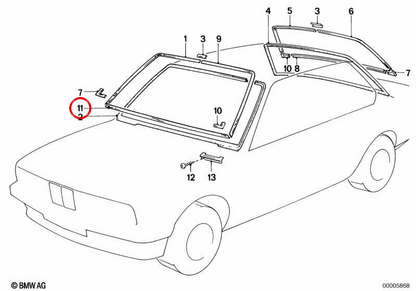 Marco inferior de ventanilla OEM 51311854021 para BMW E23. Original BMW.