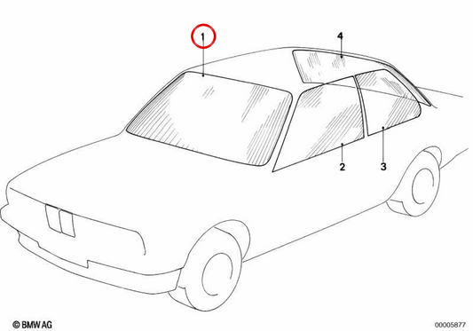 Pare-brise vert pour BMW E30 (OEM 51311884393). BMW d'origine