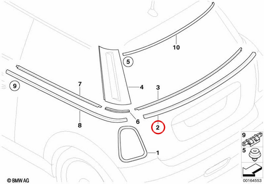 Lower rear window OEM 51312754852 for Mini R56, R56 LCI. Original Mini.