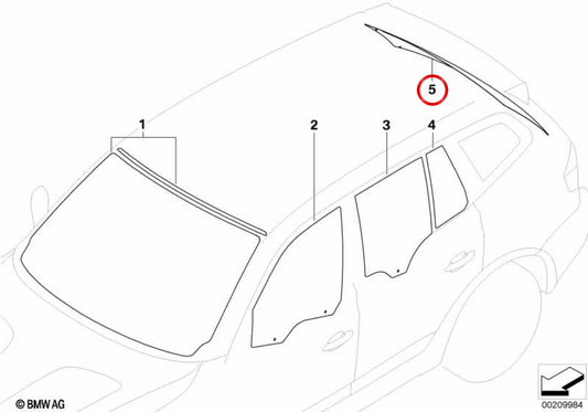 Luna posteriore con un'antenna OEM 51313401786 per BMW E83. BMW originale.