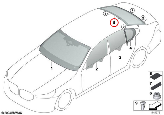 Luna posteriore verde OEM 51315B336B8 per BMW G60, G90. BMW originale.