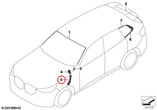 Canal d'évacuation inférieur droit OEM 51315B5DCB2 pour BMW X3 G45… et plus. Original BMW.