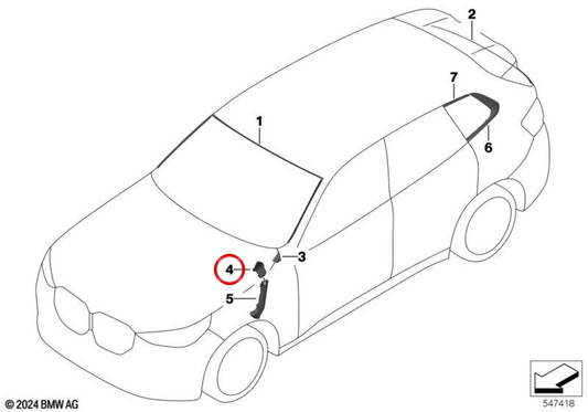 Canal d'évacuation supérieur gauche OEM 51315B5DCB3 pour BMW X3 G45 20, 20 xDrive, 30 xDrive. Original BMW.