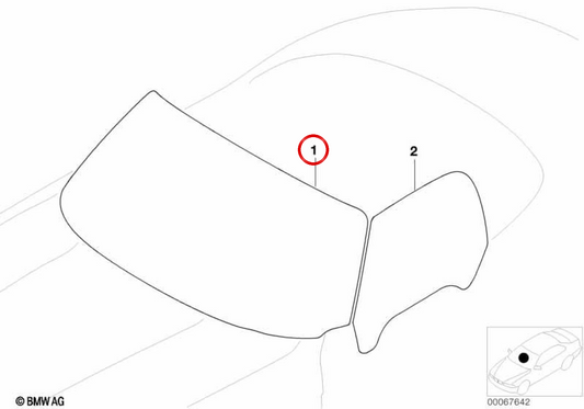Il parabrezza anteriore verde con Parasol Band OEM 51317026013 per BMW E52 (Z8). Crystal BMW originale, ideale per sostituire il parabrezza con le stesse specifiche di fabbrica.