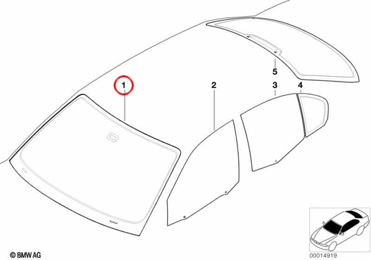 Windshield with infrared OEM 51317059704 for BMW E46. Original BMW.