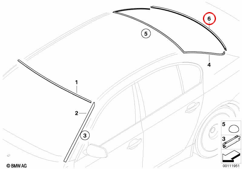 Lower rear window OEM 51317115412 for BMW 5 E60 Series, E60 LCI (2001–2009). Original BMW.