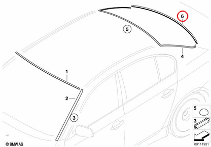 Lower rear window OEM 51317115412 for BMW 5 E60 Series, E60 LCI (2001–2009). Original BMW.
