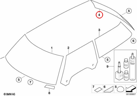 Vetro posteriore verde con antenna OEM 51317144921 per MINI R50, R53. MINI originale.