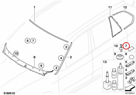 Self -Adhäsive Spacer OEM 51317186167 für BMW F22, F23, F87, E70, F15, F85, E71, E72. Original BMW.